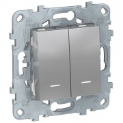 Переключатель двухклавишный с подсветкой SE Unica NEW, алюминий