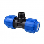 Тройник с переходом на наружную резьбу Политэк - 32 x 1" (винтовой, для труб ПНД)