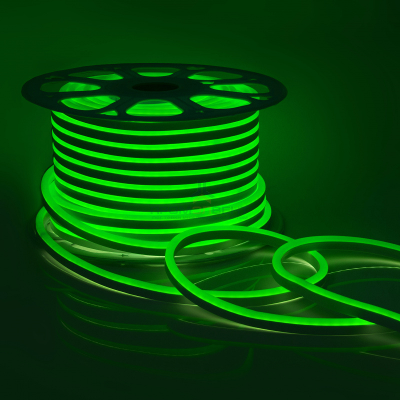 10-84 Светодиодный НЕОН (МИНИ),220В, 6Вт/м,SMD2835,108д/м,IP65,150Лм/м,кат.50м,8*16.5, без аксессуаров, зеленый