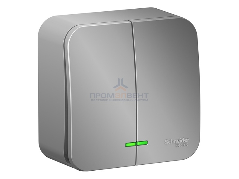 Выключатель 2-клавишный с подсветкой (cх.5) Blanca Schneider Electric 10А 250В алюминий из.пластина