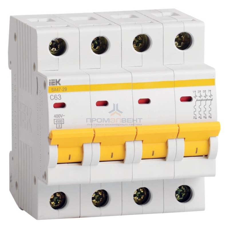 Автоматический выключатель ВА47-29 4Р 25А 4,5кА характеристика С ИЭК (автомат)
