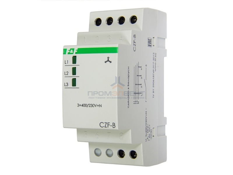Реле контроля наличия, асимметрии фаз CZF-B, асимметрия 55 В, задержка отключения 3-5 с, 1NO.