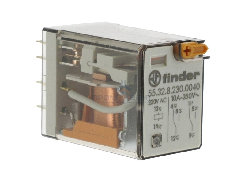 Миниатюрное реле Finder 2 контакта 10A AC (50/60Гц) 230В AgNi кнопка тест с блокировкой, индикатор